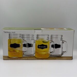 Mason Jar Mugs - Set of 4, Clear, with 2 chalk sticks.
